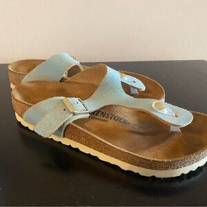 Birkenstock Women's light blue with gold specs Gizeh Sandals
